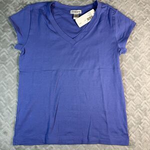 Chico’s Ultimate Tee Medium (1) Blue Cap Sleeve V-Neck T-shirt Cotton NWT